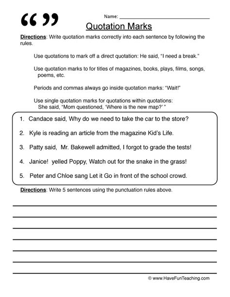Commas And Quotation Marks Worksheet